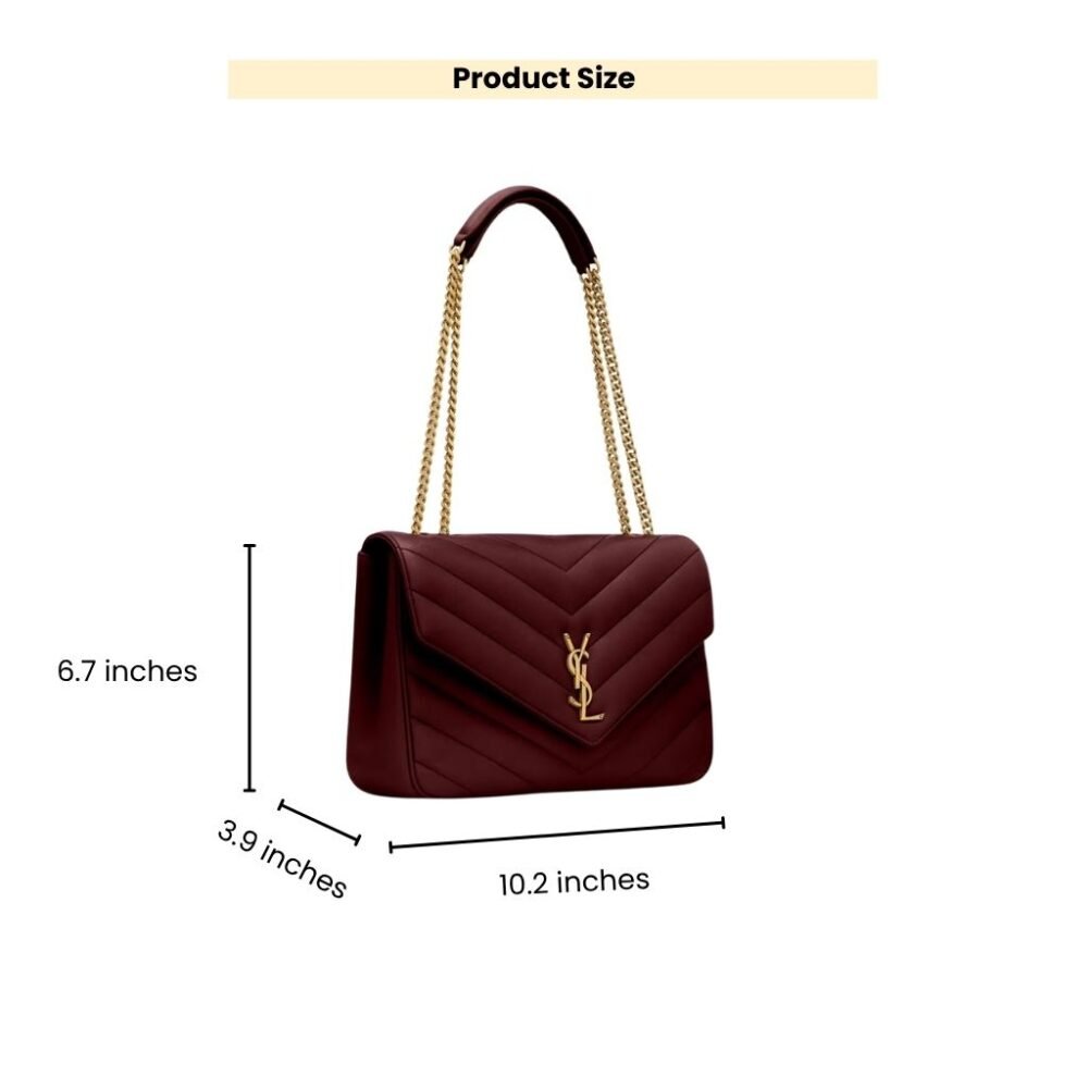 Saint Laurent Loulou Medium Chain Bag In Matelassé Y Leather Burgundy Gold 26Cm