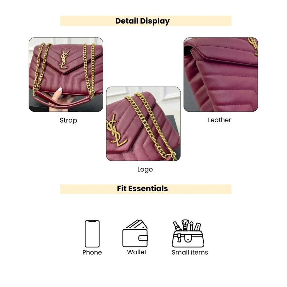 Saint Laurent Loulou Medium Chain Bag In Matelassé Y Leather Burgundy Gold 26Cm