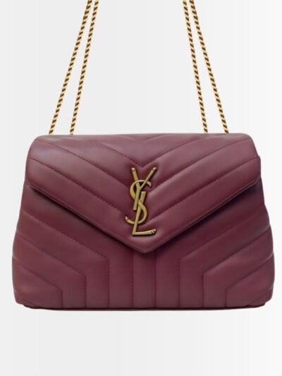 Saint Laurent Loulou Medium Chain Bag In Matelassé Y Leather Burgundy Gold 26Cm