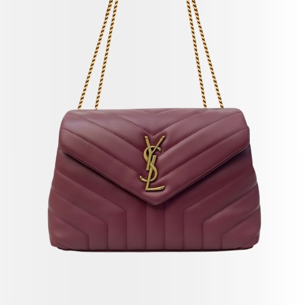 Saint Laurent Loulou Medium Chain Bag In Matelassé Y Leather Burgundy Gold 26Cm