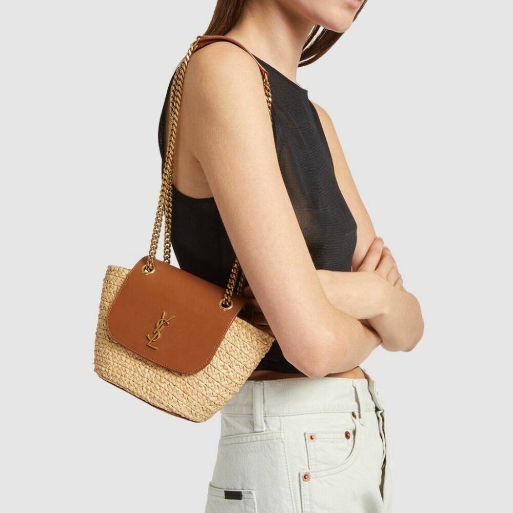 Saint Laurent Mini Manon In Raffia And Tanned Leather 23Cm 774269GAAED9051