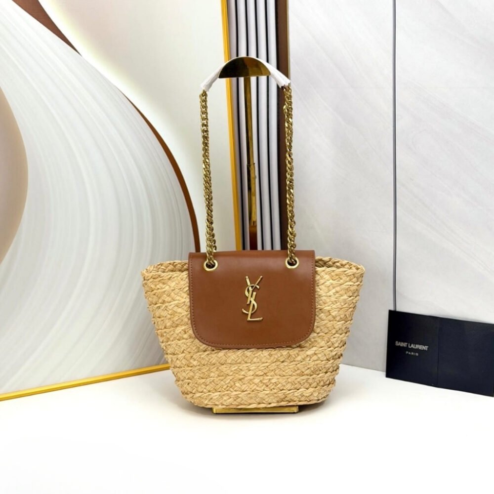Saint Laurent Mini Manon In Raffia And Tanned Leather 23Cm 774269GAAED9051