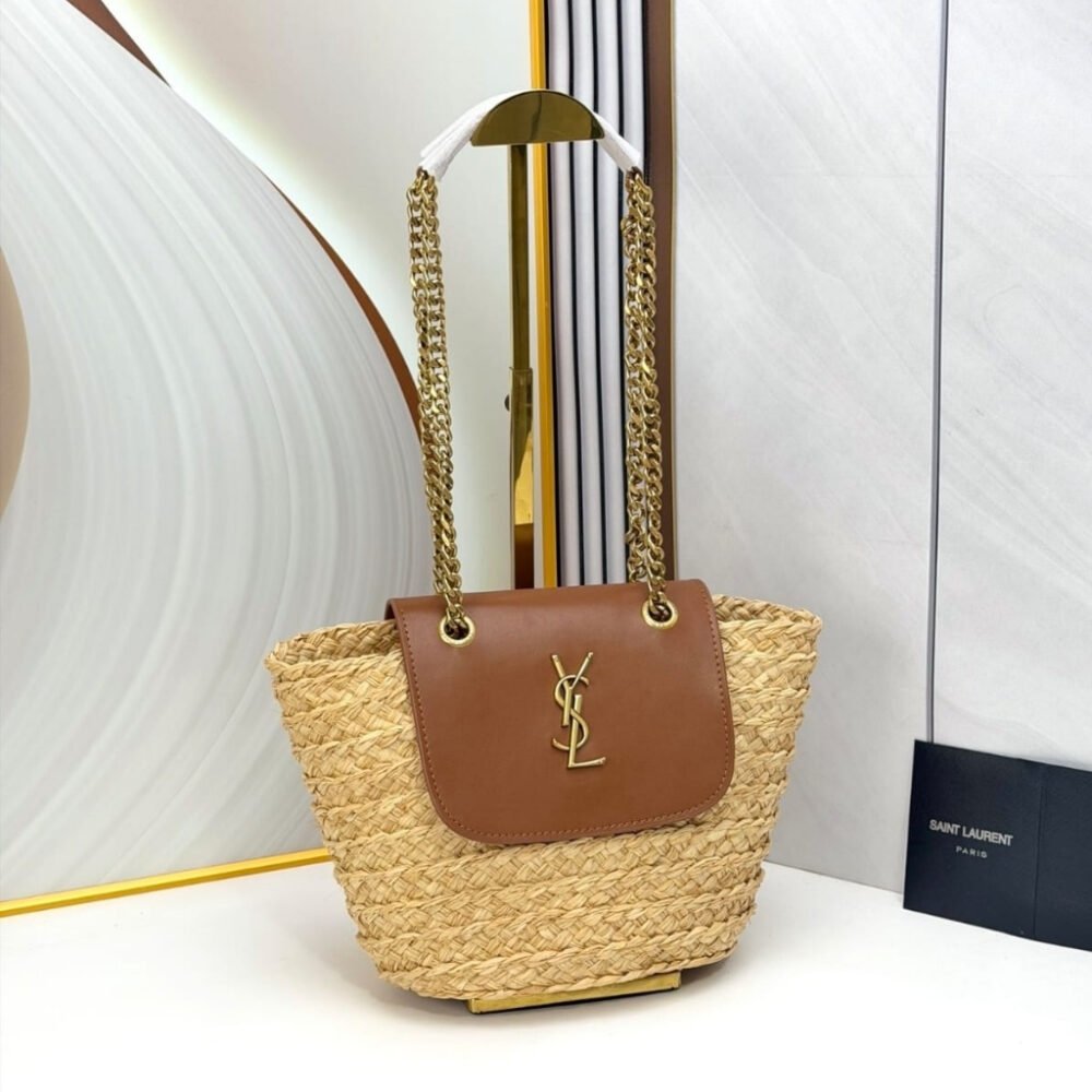 Saint Laurent Mini Manon In Raffia And Tanned Leather 23Cm 774269GAAED9051