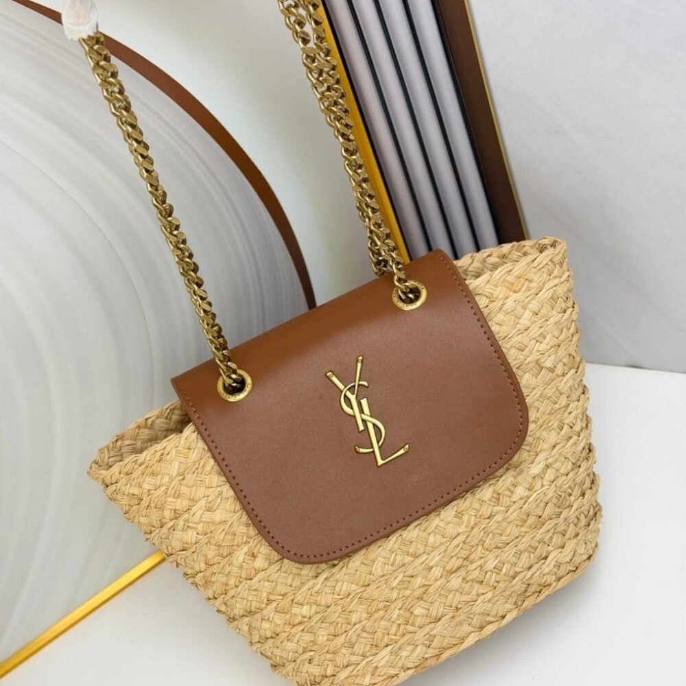 Saint Laurent Mini Manon In Raffia And Tanned Leather 23Cm 774269GAAED9051
