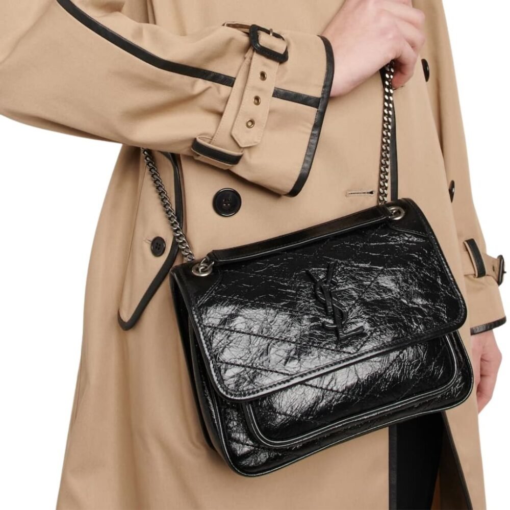 Saint Laurent Niki Medium In Vintage Leather Black With Silver Hardware 28Cm
