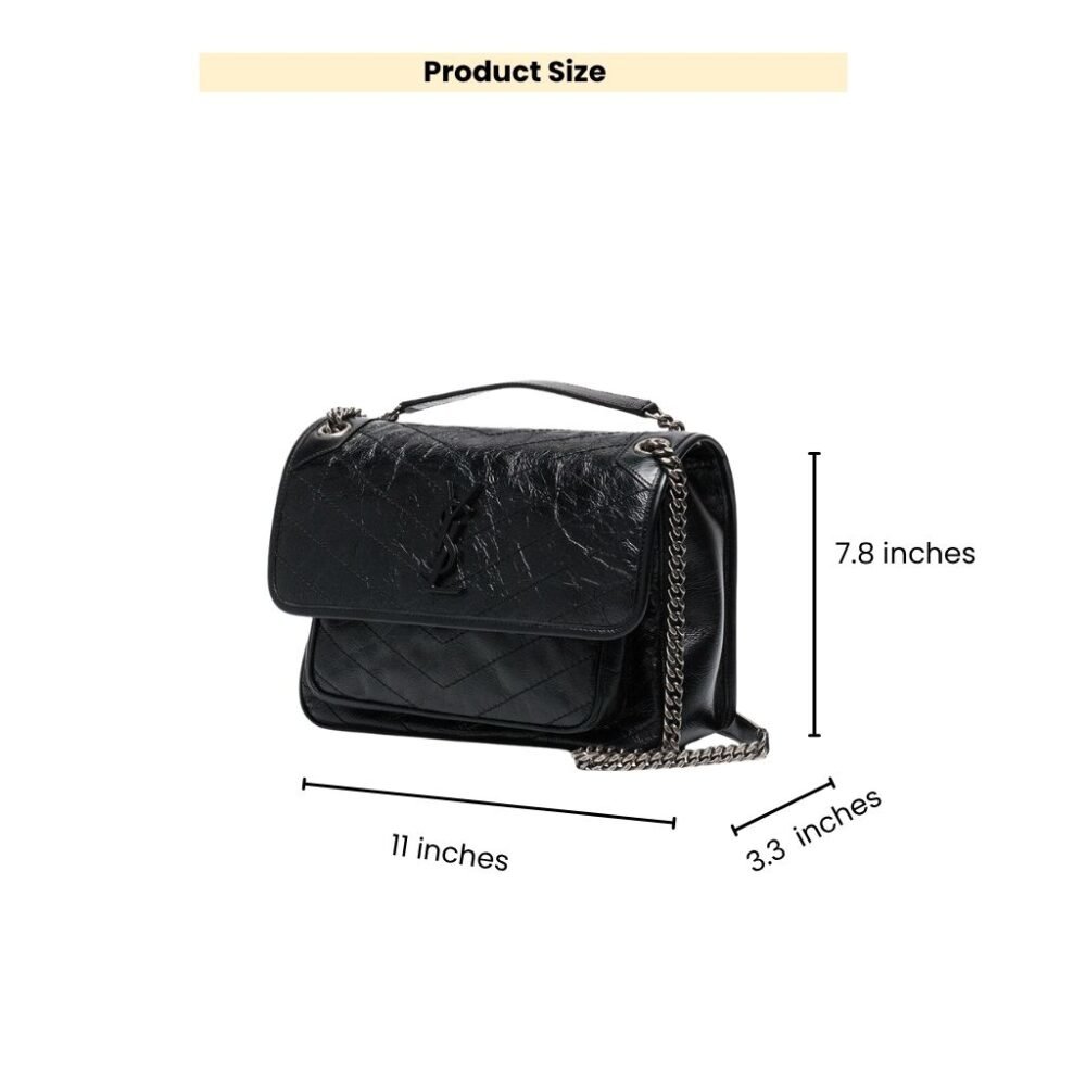Saint Laurent Niki Medium In Vintage Leather Black With Silver Hardware 28Cm