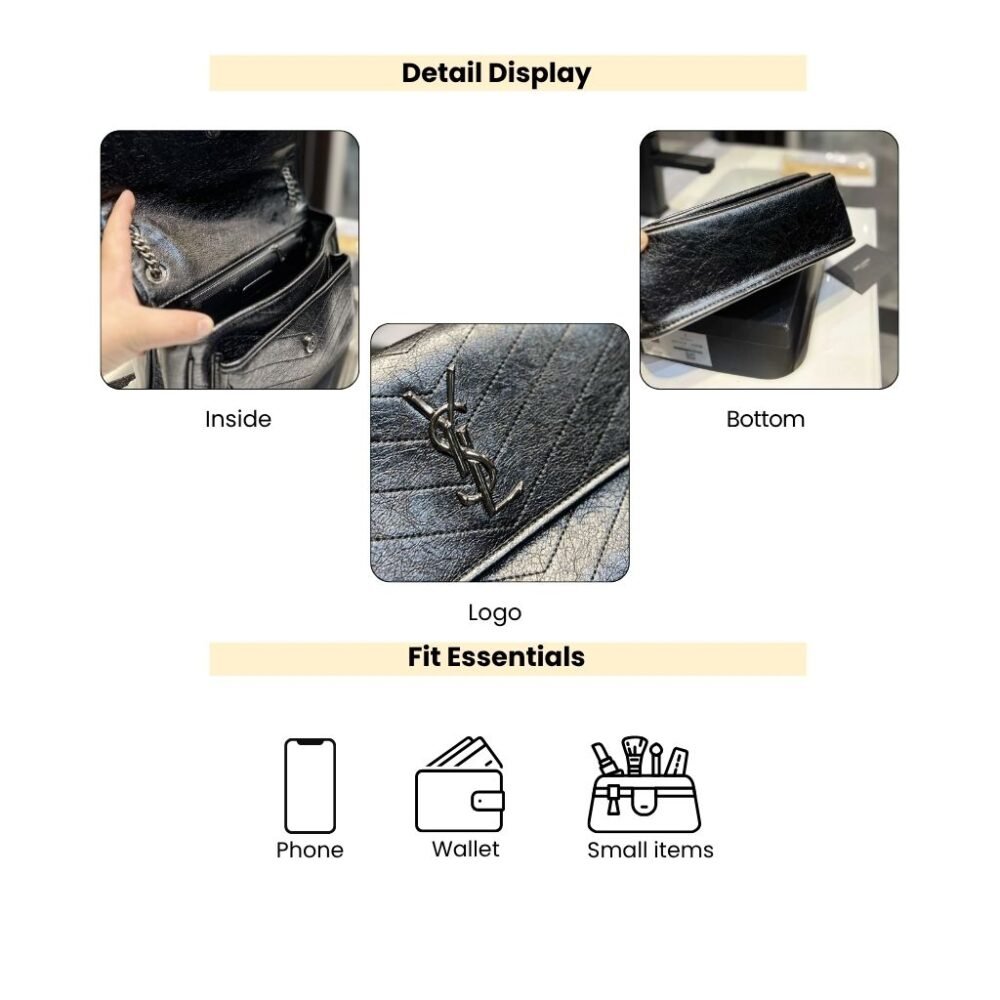 Saint Laurent Niki Medium In Vintage Leather Black With Silver Hardware 28Cm