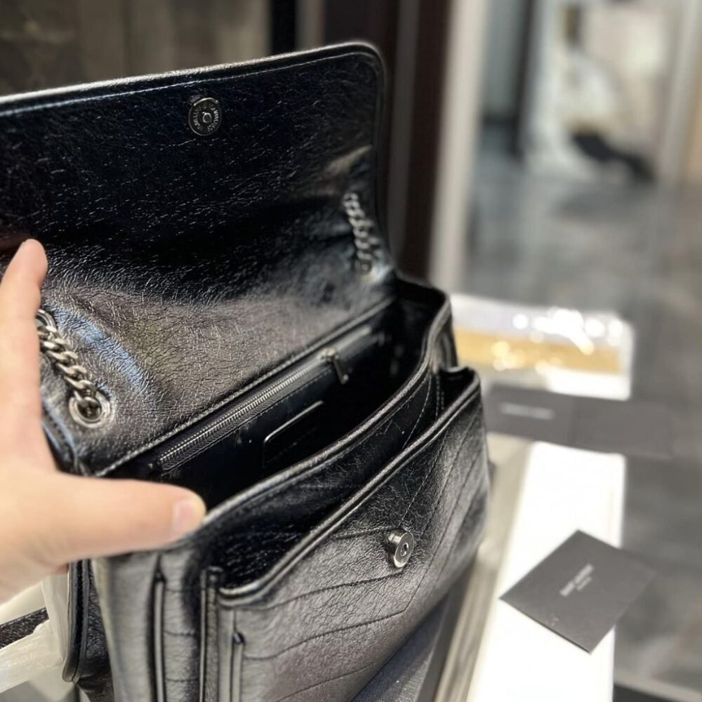 Saint Laurent Niki Medium In Vintage Leather Black With Silver Hardware 28Cm