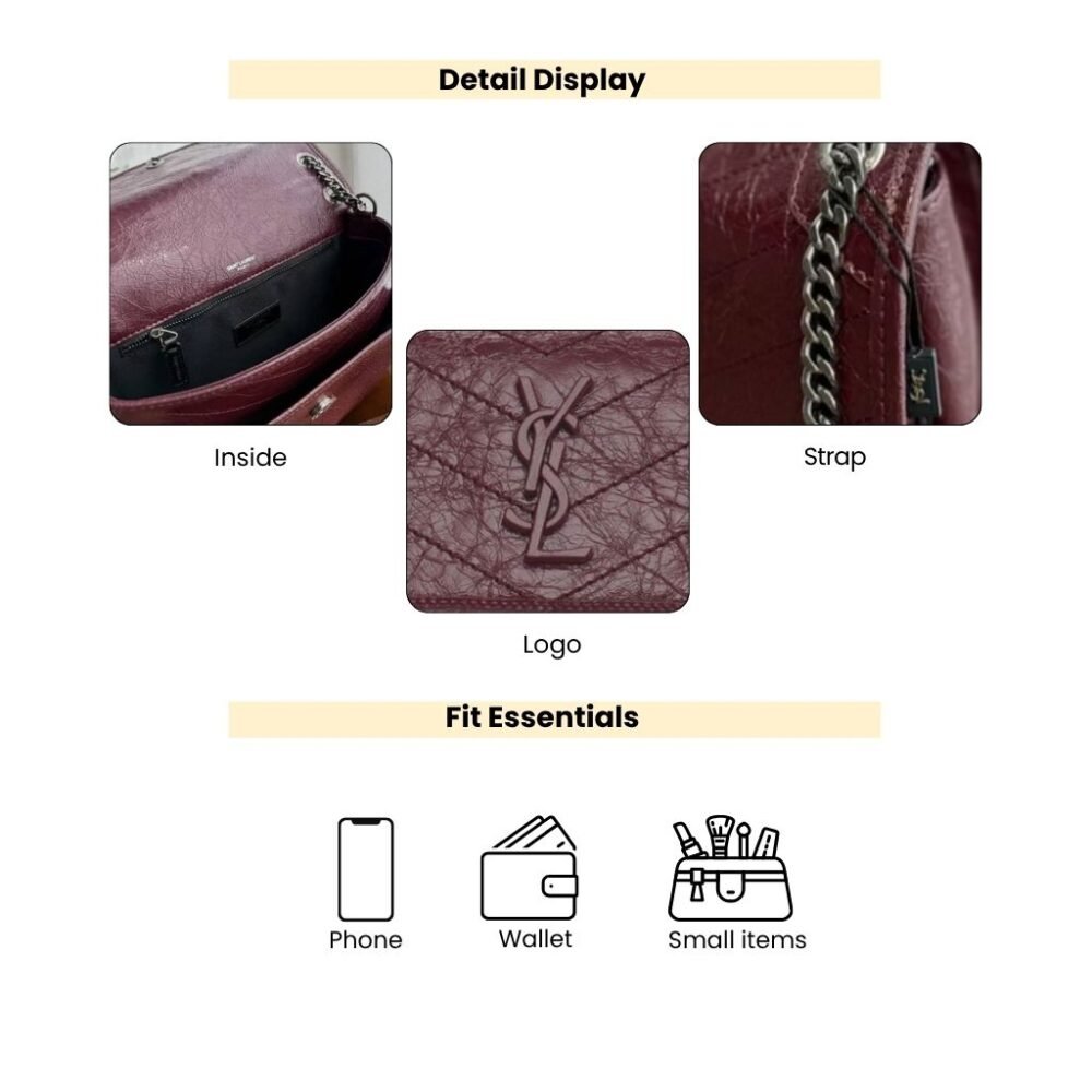 Saint Laurent Niki Medium Shoulder Bag In Burgundy 28Cm