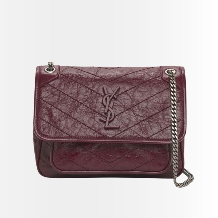 Saint Laurent Niki Medium Shoulder Bag In Burgundy 28Cm