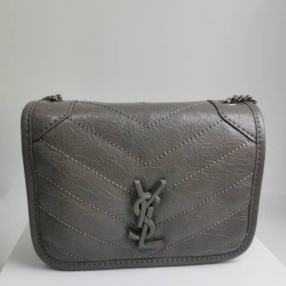 Saint Laurent Niki Mini Vintage Leather Chain Wallet Gray 19Cm