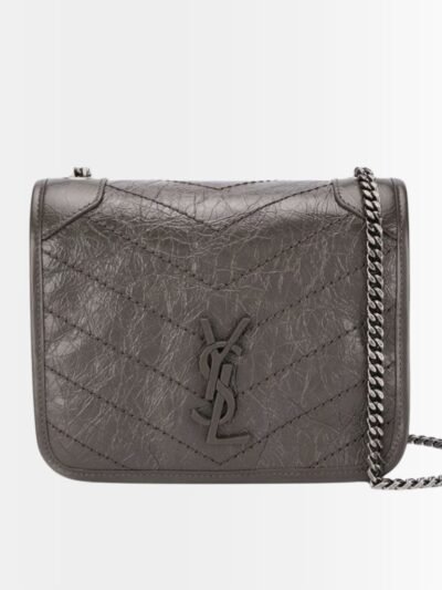 Saint Laurent Niki Mini Vintage Leather Chain Wallet Gray 19Cm