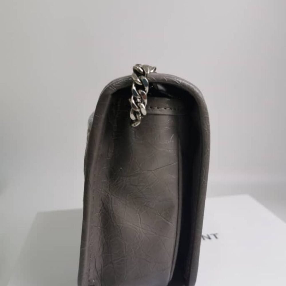 Saint Laurent Niki Mini Vintage Leather Chain Wallet Gray 19Cm