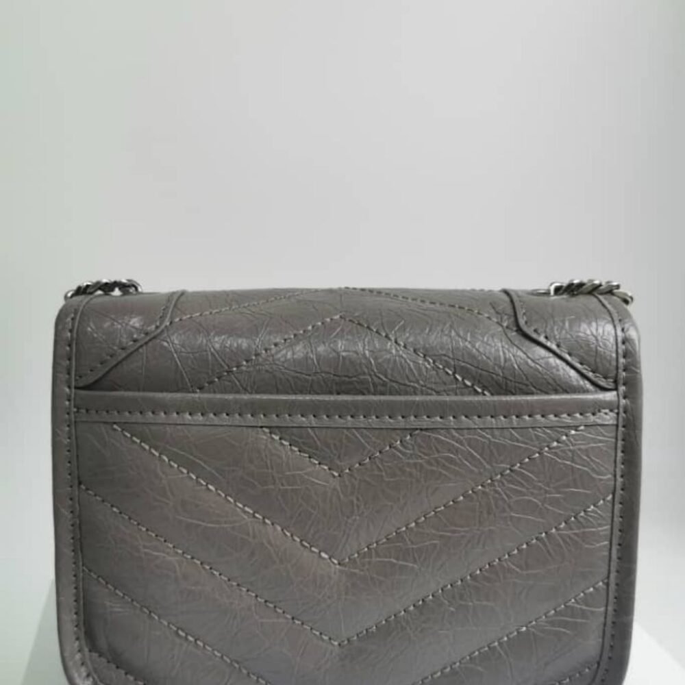 Saint Laurent Niki Mini Vintage Leather Chain Wallet Gray 19Cm