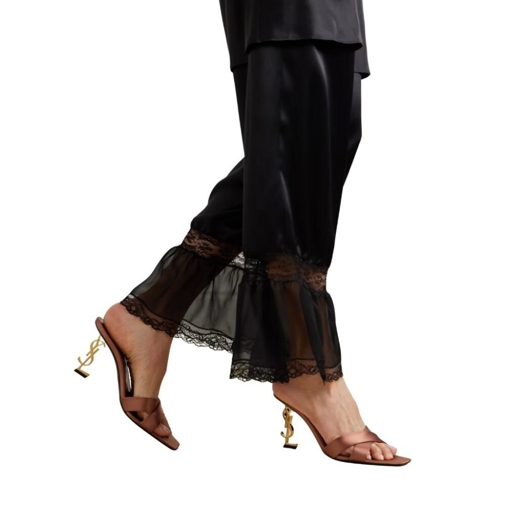 Saint Laurent Opyum Mules In Satin Crepe Manioc Brown 8189319QAB12215
