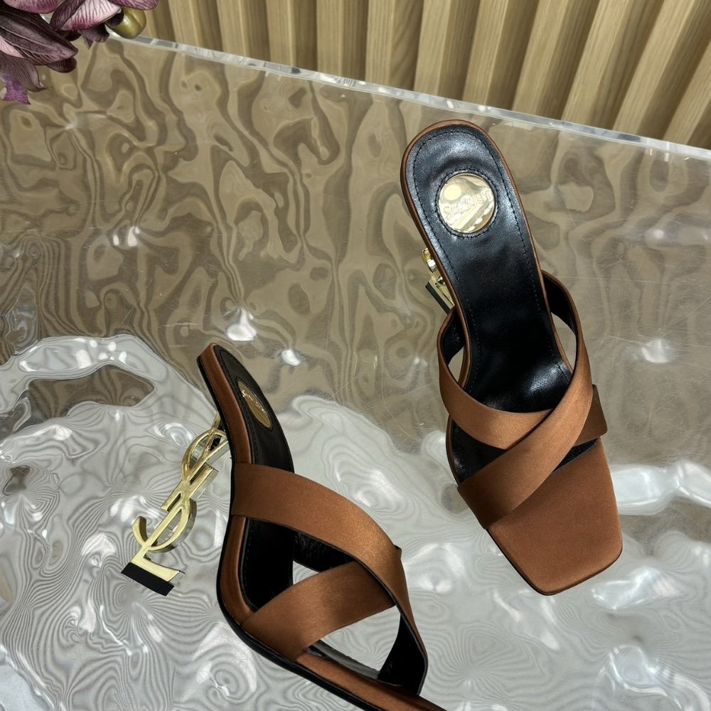 Saint Laurent Opyum Mules In Satin Crepe Manioc Brown 8189319QAB12215