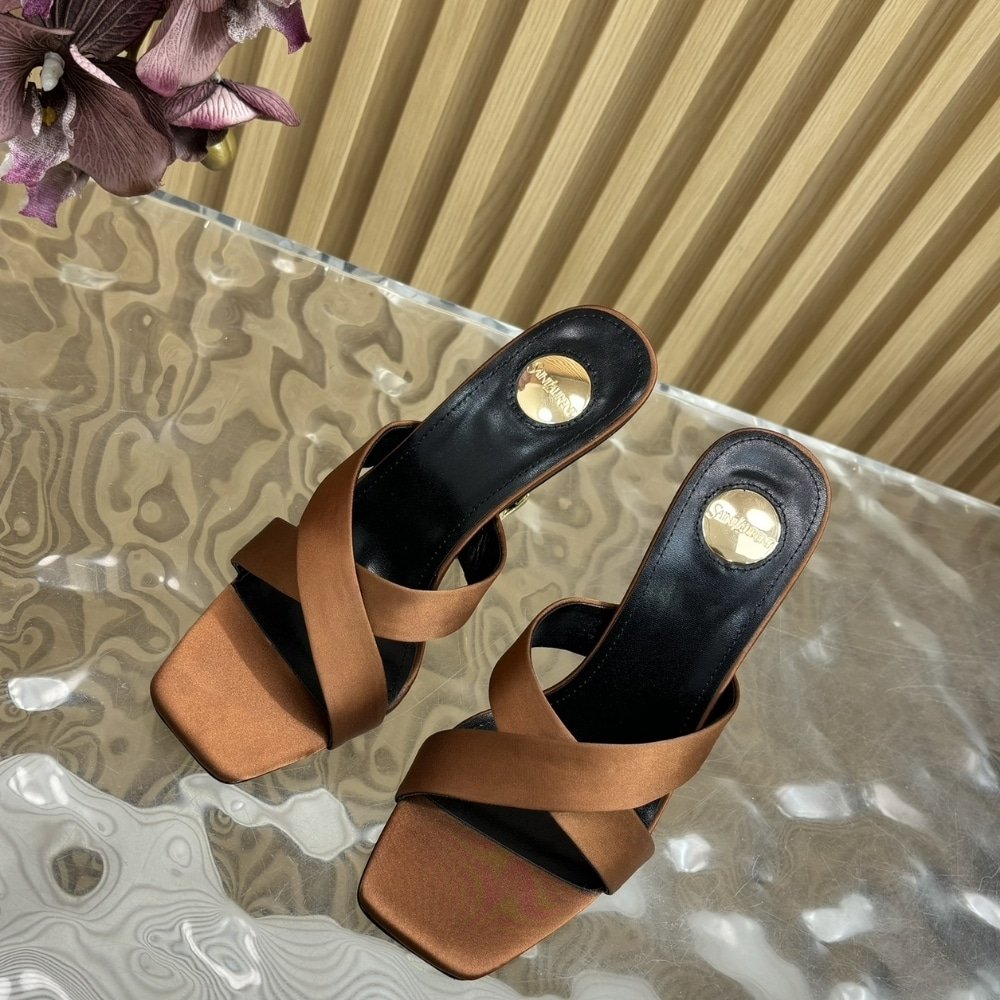 Saint Laurent Opyum Mules In Satin Crepe Manioc Brown 8189319QAB12215