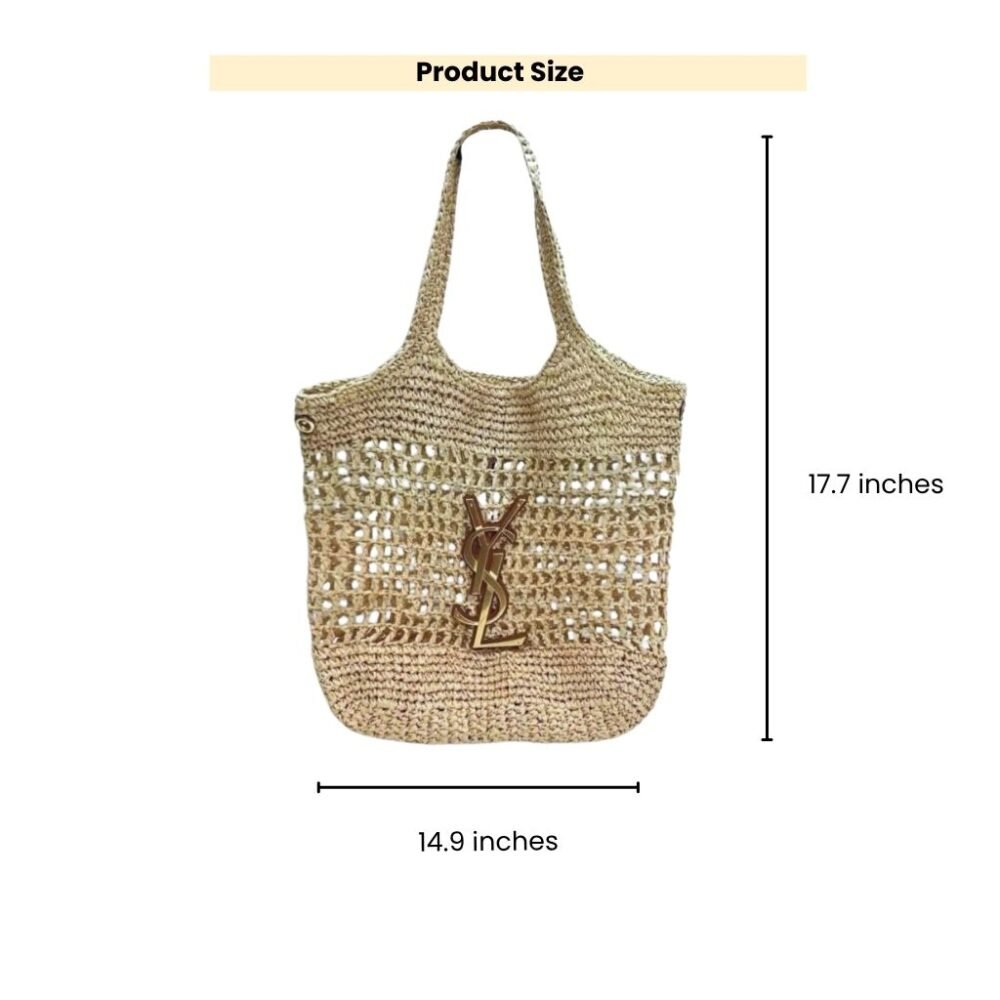 Saint Laurent Raffia Icare Tote Bag Naturel And Brown Gold 45Cm 772191GAAEK2063
