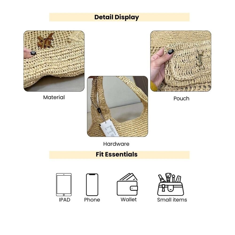 Saint Laurent Raffia Icare Tote Bag Naturel And Brown Gold 45Cm 772191GAAEK2063