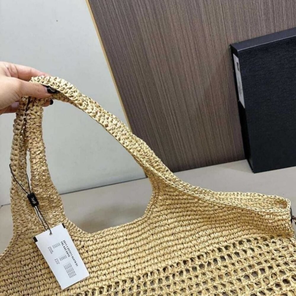 Saint Laurent Raffia Icare Tote Bag Naturel And Brown Gold 45Cm 772191GAAEK2063