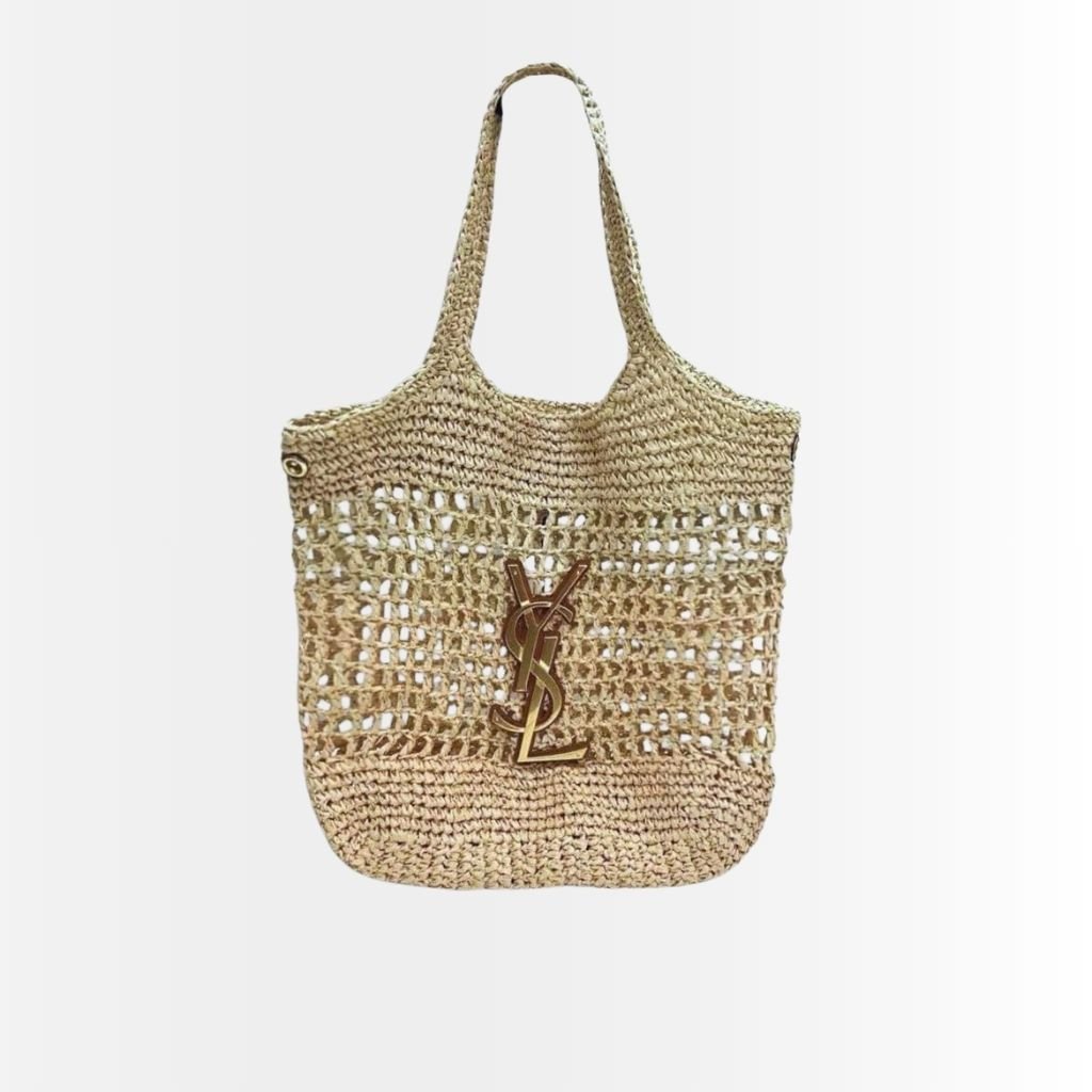 Saint Laurent Raffia Icare Tote Bag Naturel And Brown Gold 45Cm 772191GAAEK2063