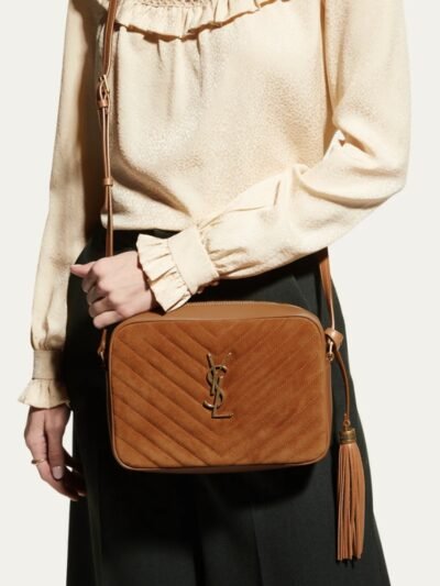 Saint Laurent Suede Matelasse Monogram Lou Camera Bag Brown 23cm