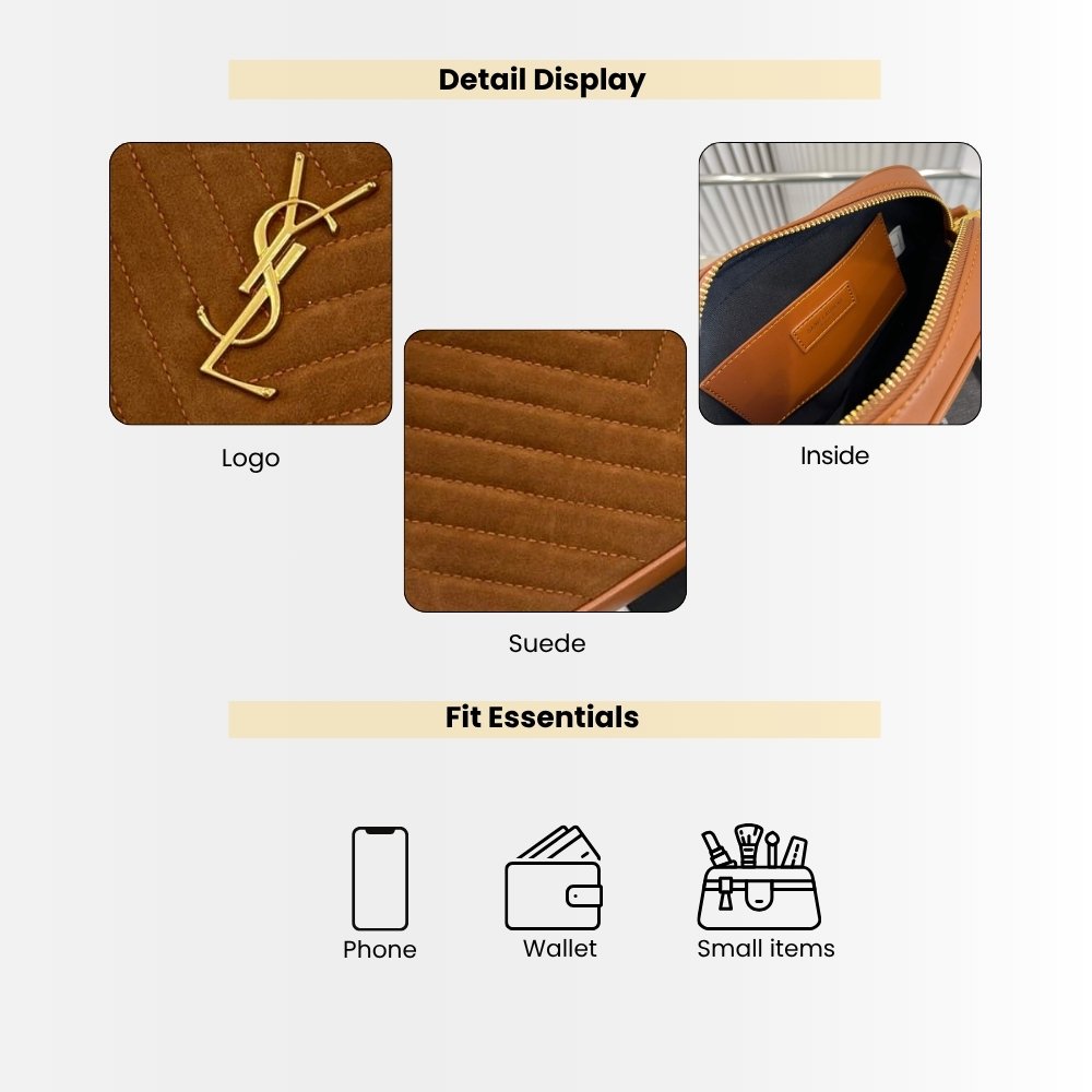 Saint Laurent Suede Matelasse Monogram Lou Camera Bag Brown 23cm