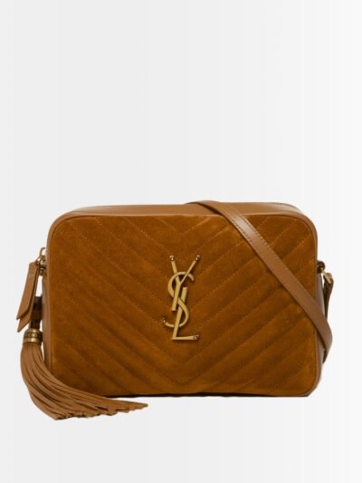 Saint Laurent Suede Matelasse Monogram Lou Camera Bag Brown 23cm