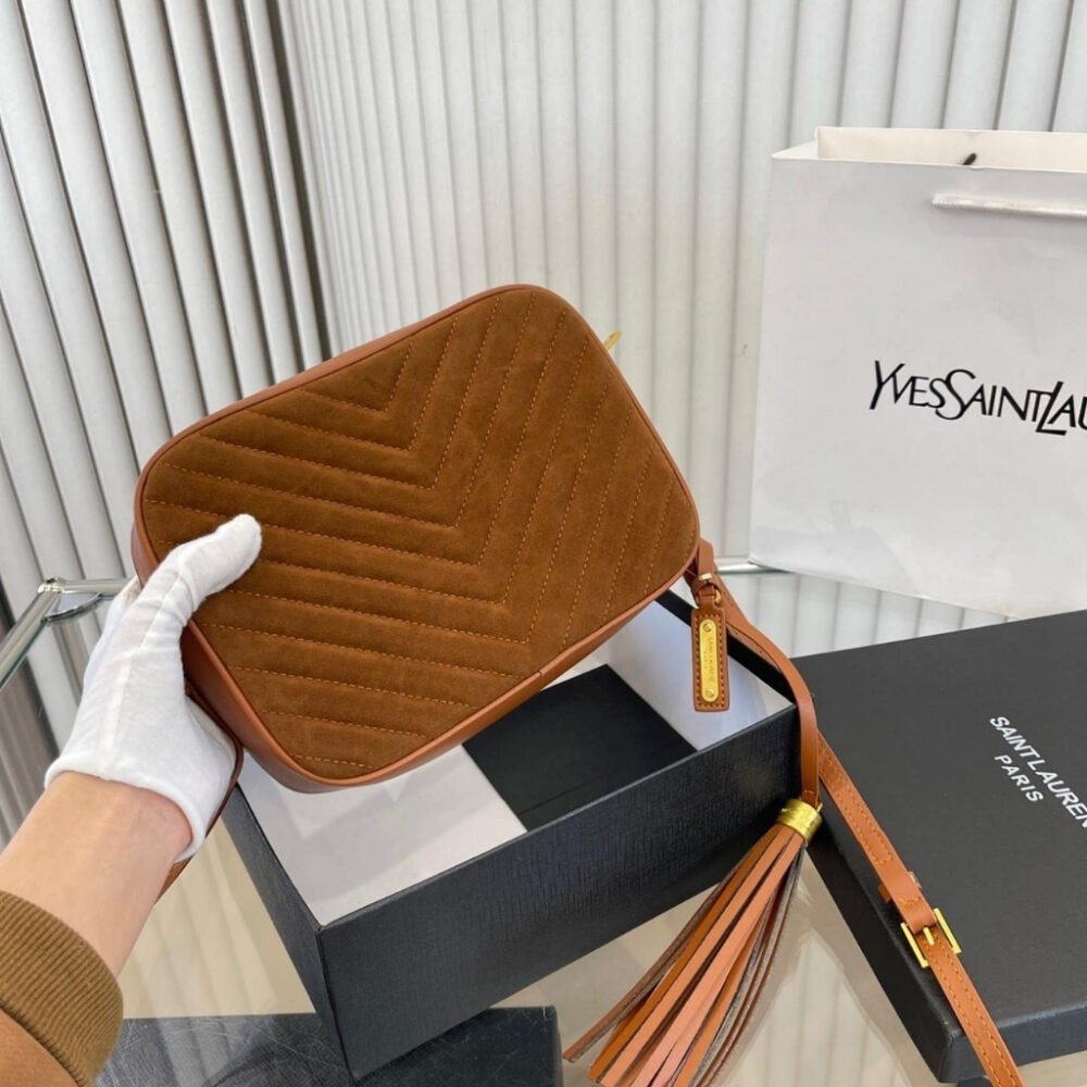 Saint Laurent Suede Matelasse Monogram Lou Camera Bag Brown 23cm