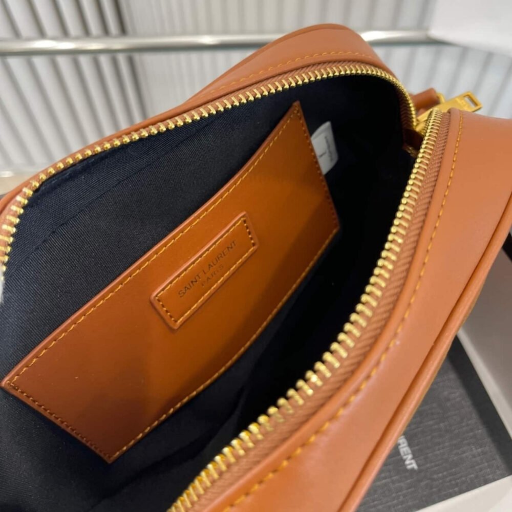 Saint Laurent Suede Matelasse Monogram Lou Camera Bag Brown 23cm