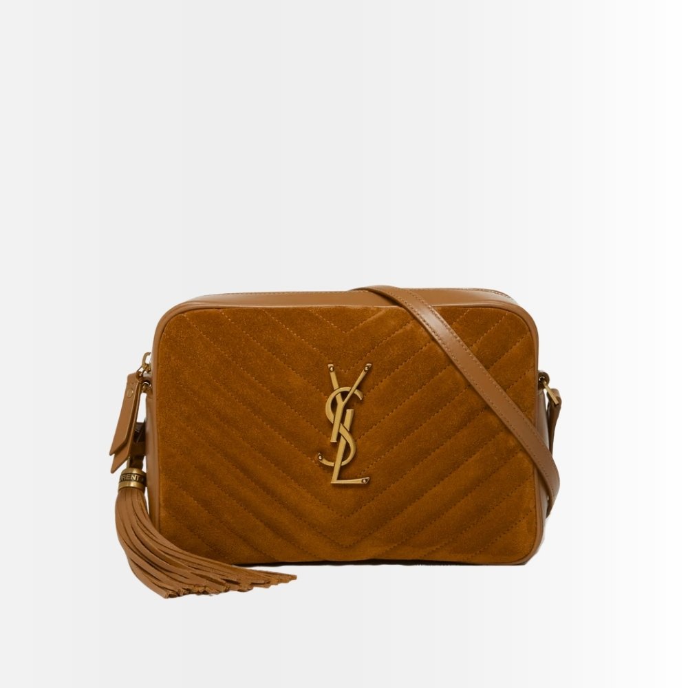 Saint Laurent Suede Matelasse Monogram Lou Camera Bag Brown 23cm