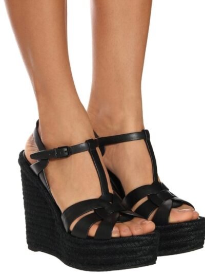 Saint Laurent Tribute Espadrilles Wedge Smooth Leather Black 611924BDA001000