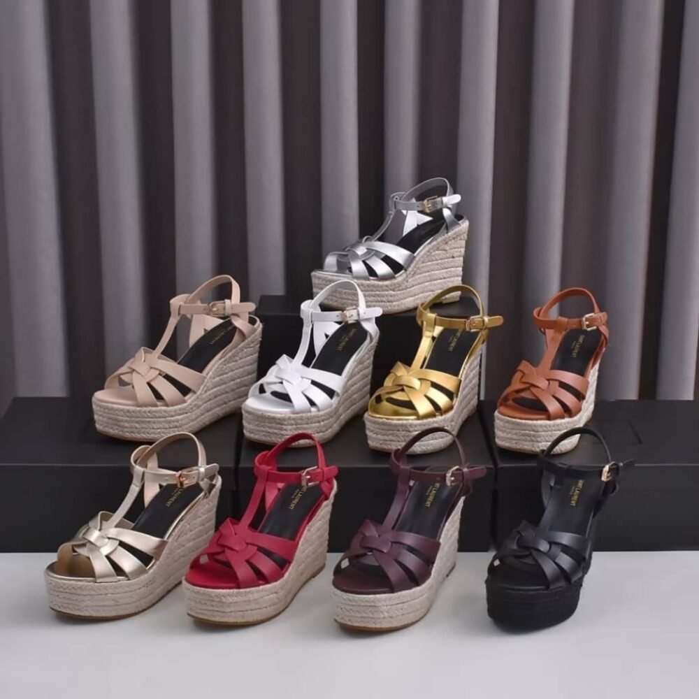 Saint Laurent Tribute Espadrilles Wedge Smooth Leather Black 611924BDA001000