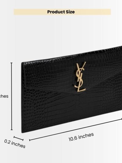 Saint Laurent Uptown Pouch In Crocodile Embossed Shiny Leather Gold Black 27Cm 565739DND0J1000