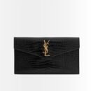 Saint Laurent Uptown Pouch In Crocodile Embossed Shiny Leather Gold Black 27Cm 565739DND0J1000