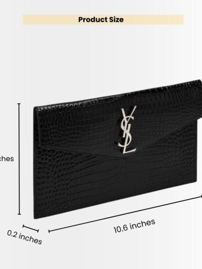 Saint Laurent Uptown Pouch In Crocodile Embossed Shiny Leather Silver Black 27Cm 565739DND0N1000