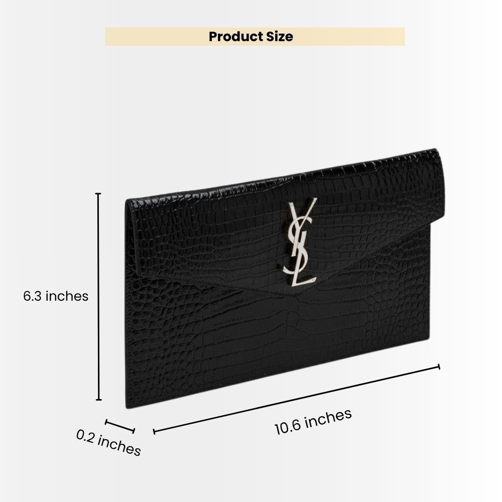 Saint Laurent Uptown Pouch In Crocodile Embossed Shiny Leather Silver Black 27Cm 565739DND0N1000