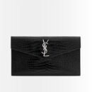 Saint Laurent Uptown Pouch In Crocodile Embossed Shiny Leather Silver Black 27Cm 565739DND0N1000