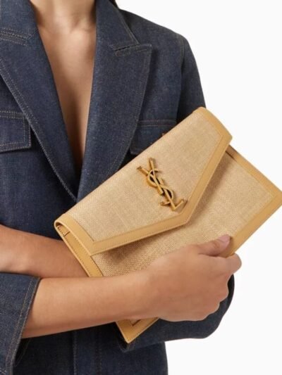 Saint Laurent Uptown Pouch In Micro Raffia Natural Beige 5657392UF2W9985