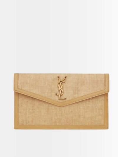 Saint Laurent Uptown Pouch In Micro Raffia Natural Beige 5657392UF2W9985