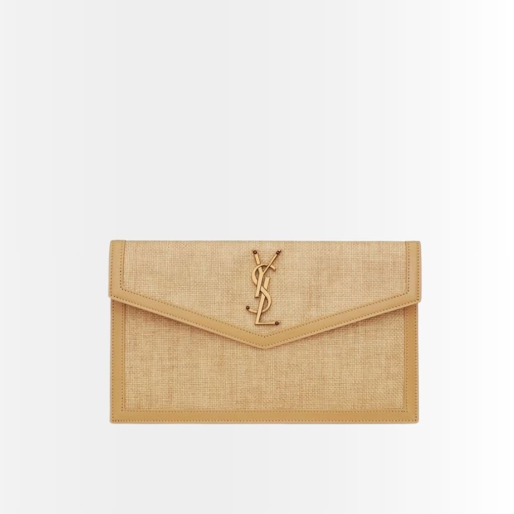 Saint Laurent Uptown Pouch In Micro Raffia Natural Beige 5657392UF2W9985