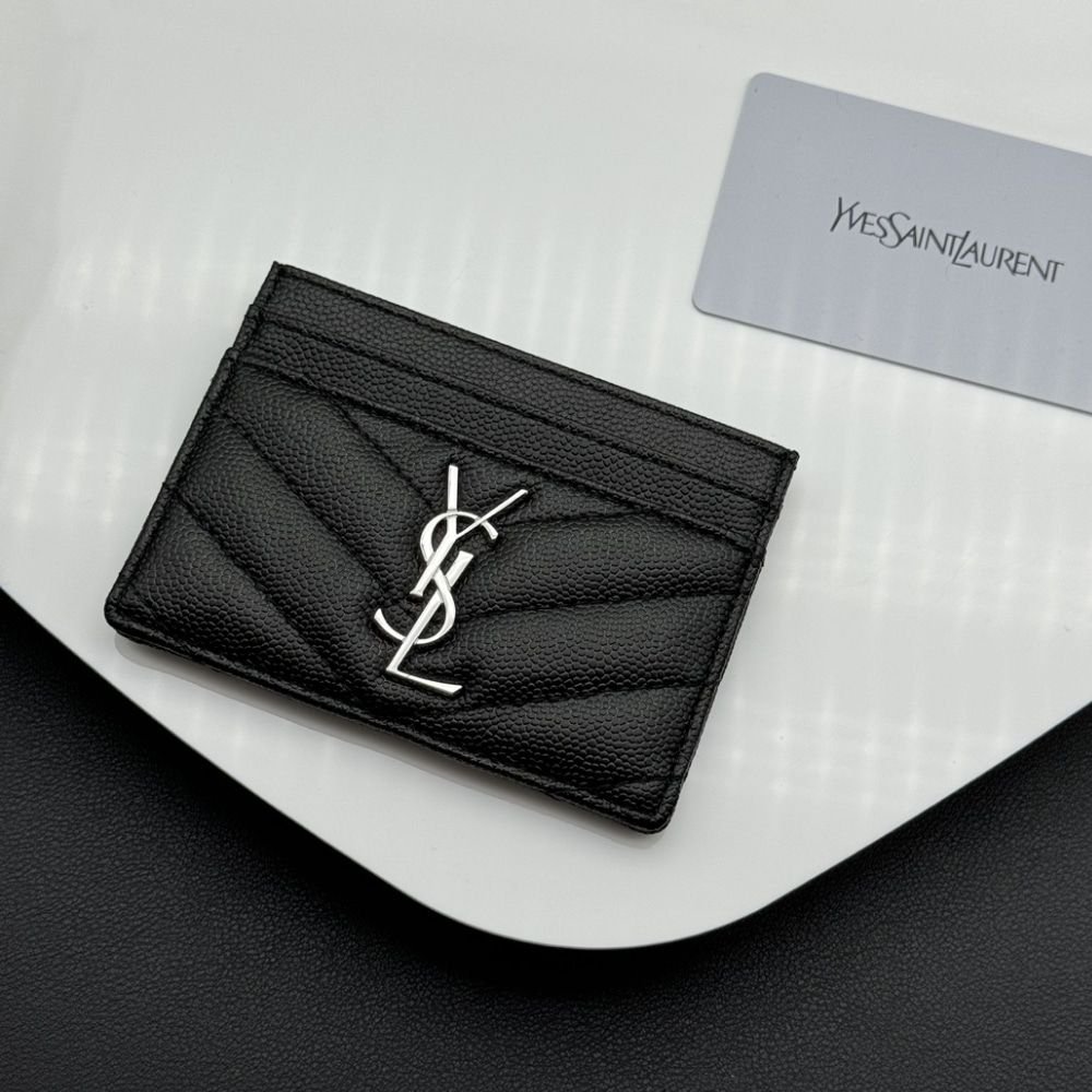Saint Laurent Wallet Chevron And Logo Card Holders Black 10Cm