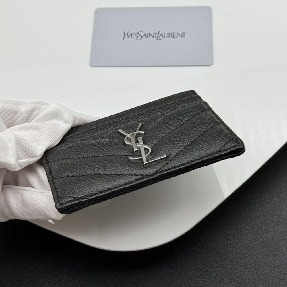 Saint Laurent Wallet Chevron And Logo Card Holders Black 10Cm