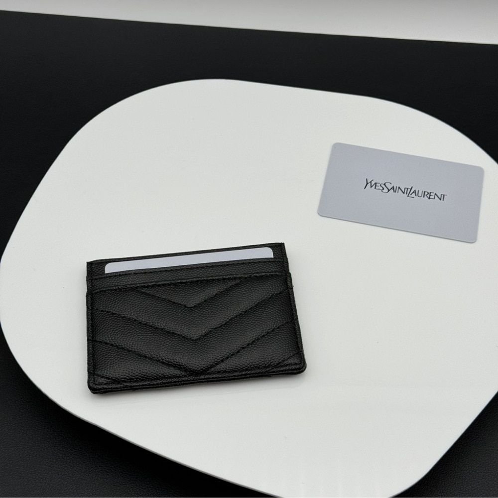 Saint Laurent Wallet Chevron And Logo Card Holders Black 10Cm