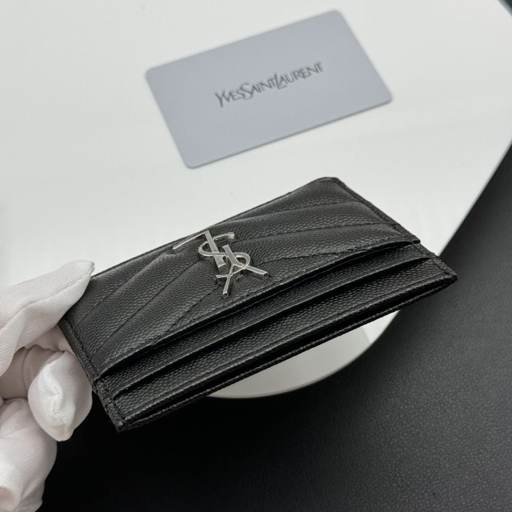 Saint Laurent Wallet Chevron And Logo Card Holders Black 10Cm