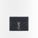 Saint Laurent Wallet Chevron And Logo Card Holders Black 10Cm