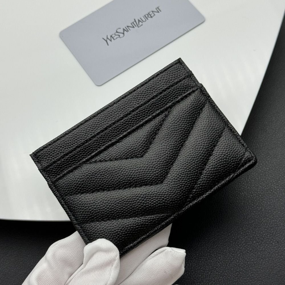 Saint Laurent Wallet Chevron And Logo Card Holders Black 10Cm