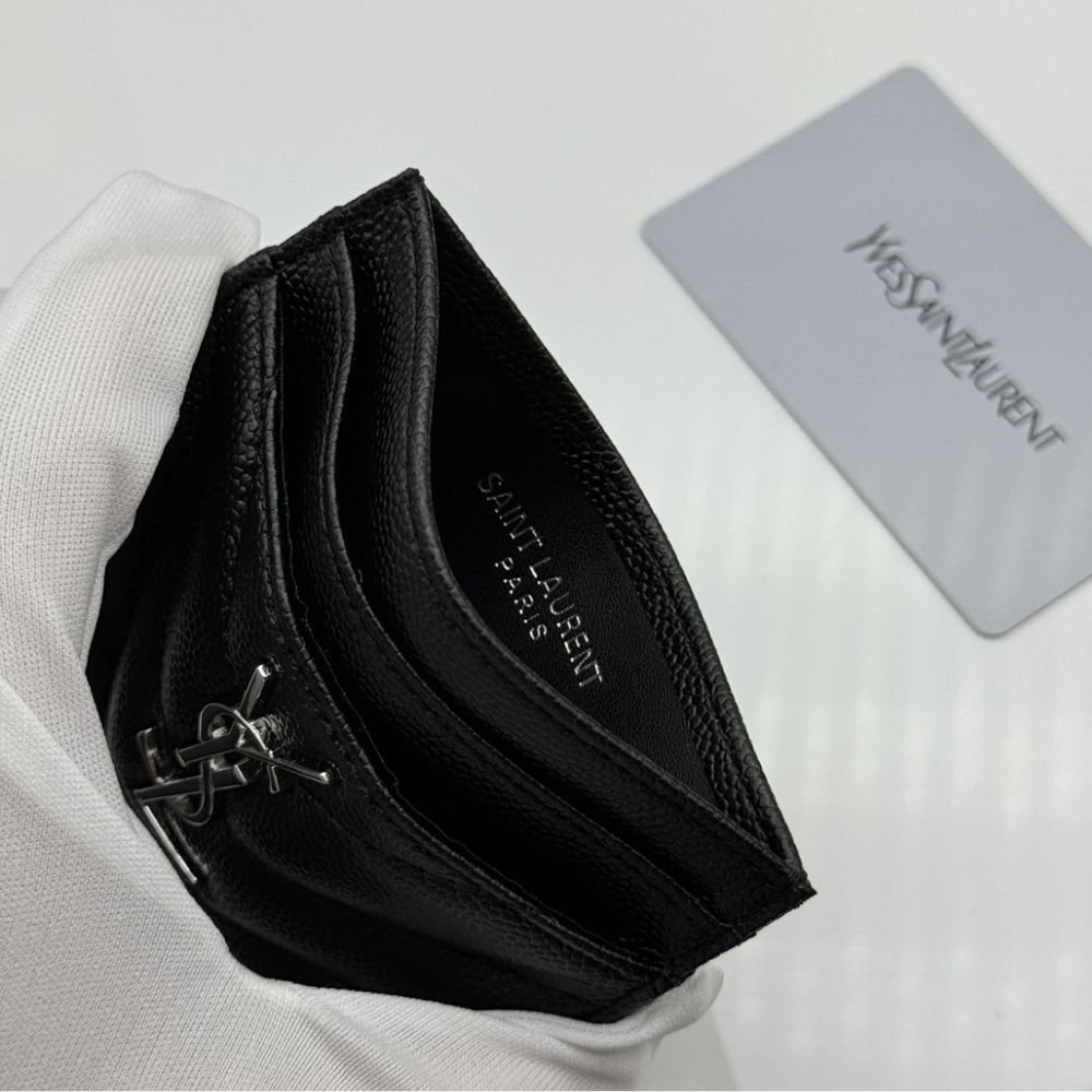 Saint Laurent Wallet Chevron And Logo Card Holders Black 10Cm
