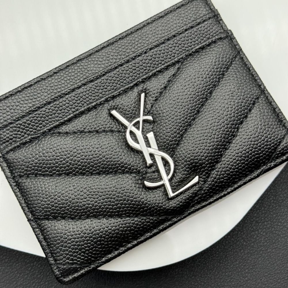 Saint Laurent Wallet Chevron And Logo Card Holders Black 10Cm