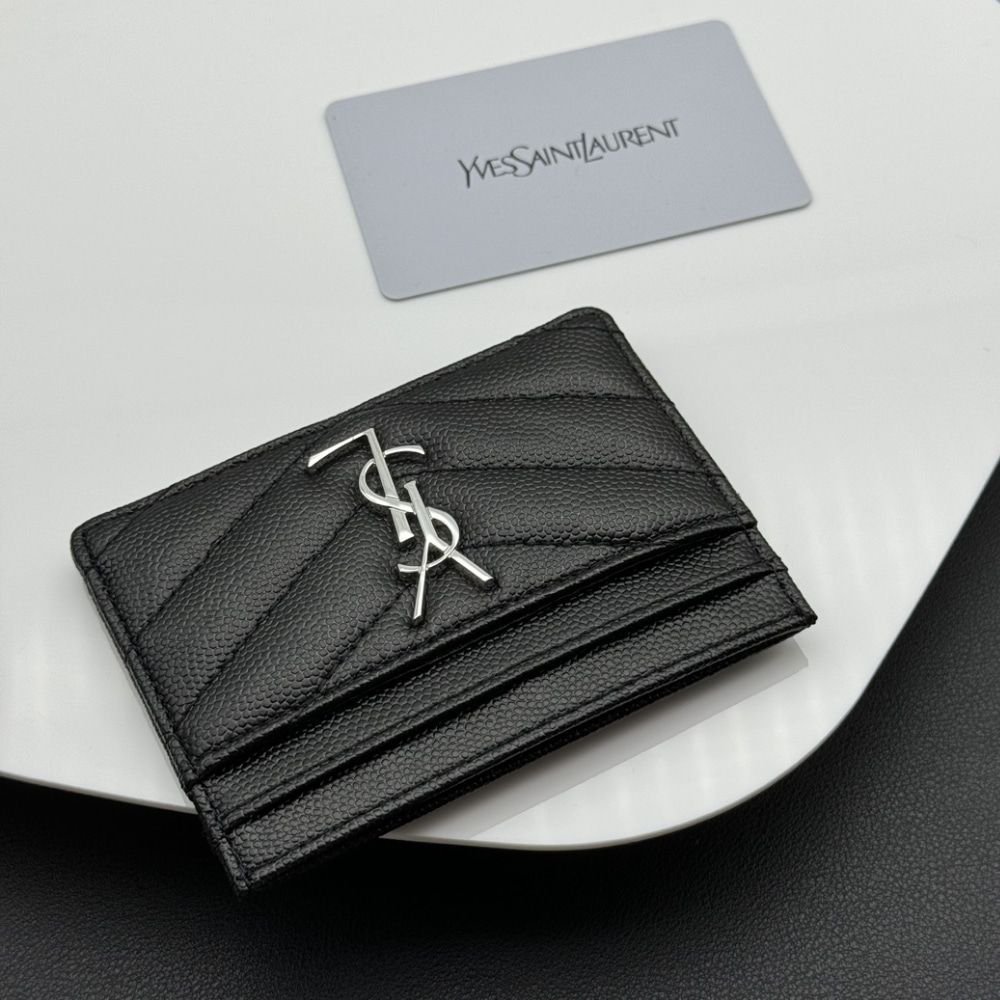 Saint Laurent Wallet Chevron And Logo Card Holders Black 10Cm